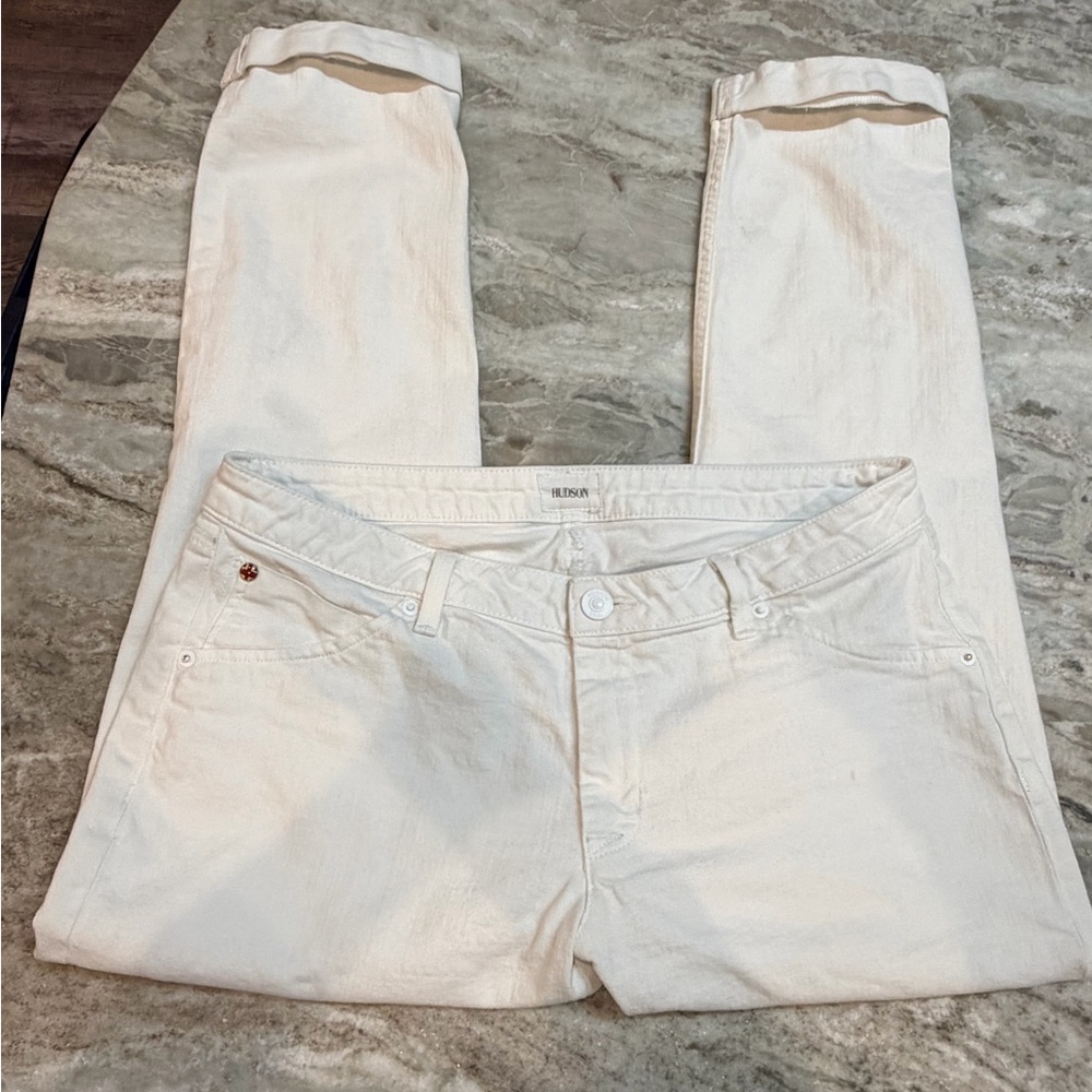 Hudson Bacara Crop Straight Cuffed White Jeans Women’s 32